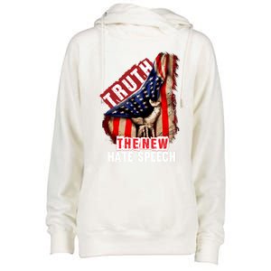 Truth The New Hate Speech Political Correctness Usa Flag Gift Womens Funnel Neck Pullover Hood