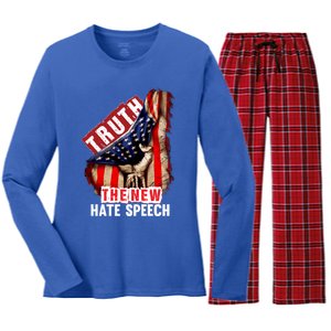 Truth The New Hate Speech Political Correctness Usa Flag Gift Women's Long Sleeve Flannel Pajama Set 