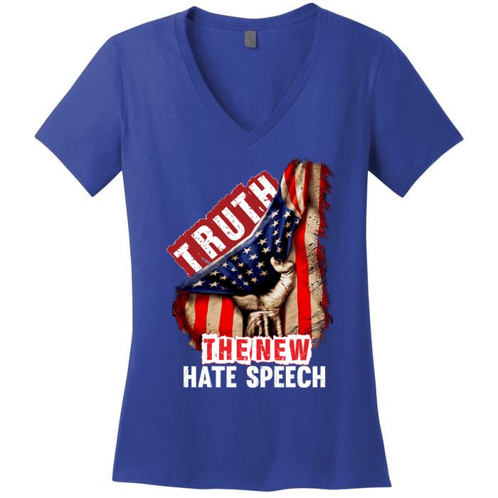 Truth The New Hate Speech Political Correctness Usa Flag Gift Women's V-Neck T-Shirt