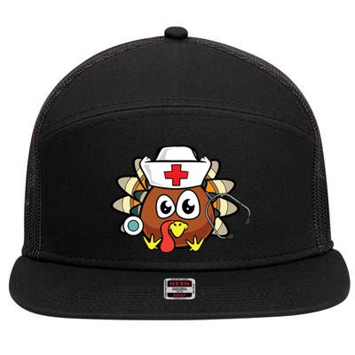 Thanksgiving Turkey Nurse Funny Rn Lpn Registered Nurse Gift Great Gift 7 Panel Mesh Trucker Snapback Hat