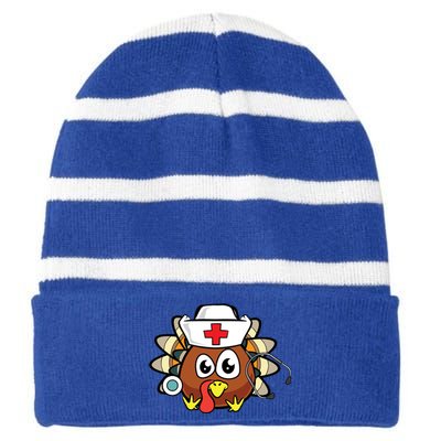 Thanksgiving Turkey Nurse Funny Rn Lpn Registered Nurse Gift Great Gift Striped Beanie with Solid Band