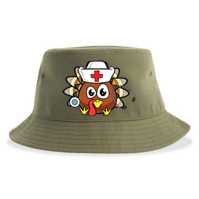 Thanksgiving Turkey Nurse Funny Rn Lpn Registered Nurse Gift Great Gift Sustainable Bucket Hat