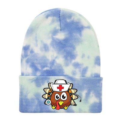 Thanksgiving Turkey Nurse Funny Rn Lpn Registered Nurse Gift Great Gift Tie Dye 12in Knit Beanie