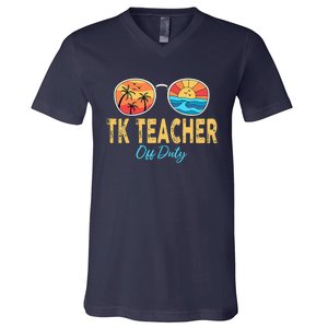 TK Teacher Off Duty Sunglasses Last Day Of School Summer V-Neck T-Shirt