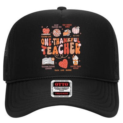 Teacher Thanksgiving One Thankful Teacher Fall High Crown Mesh Back Trucker Hat