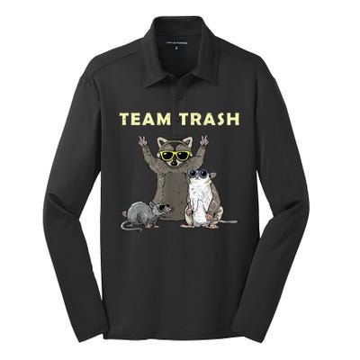 Team Trash Opossum Raccoon Rat Funny Animals Silk Touch Performance Long Sleeve Polo