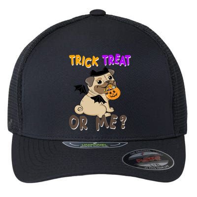 Trick Treat Or Me Pug Dog Halloween Flexfit Unipanel Trucker Cap