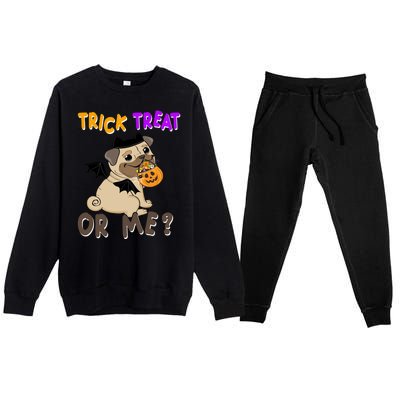 Trick Treat Or Me Pug Dog Halloween Premium Crewneck Sweatsuit Set