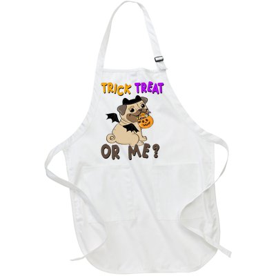 Trick Treat Or Me Pug Dog Halloween Full-Length Apron With Pockets