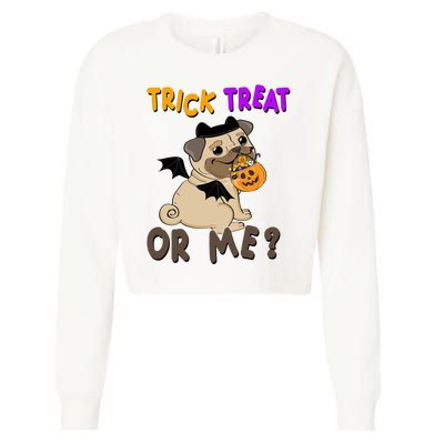 Trick Treat Or Me Pug Dog Halloween Cropped Pullover Crew