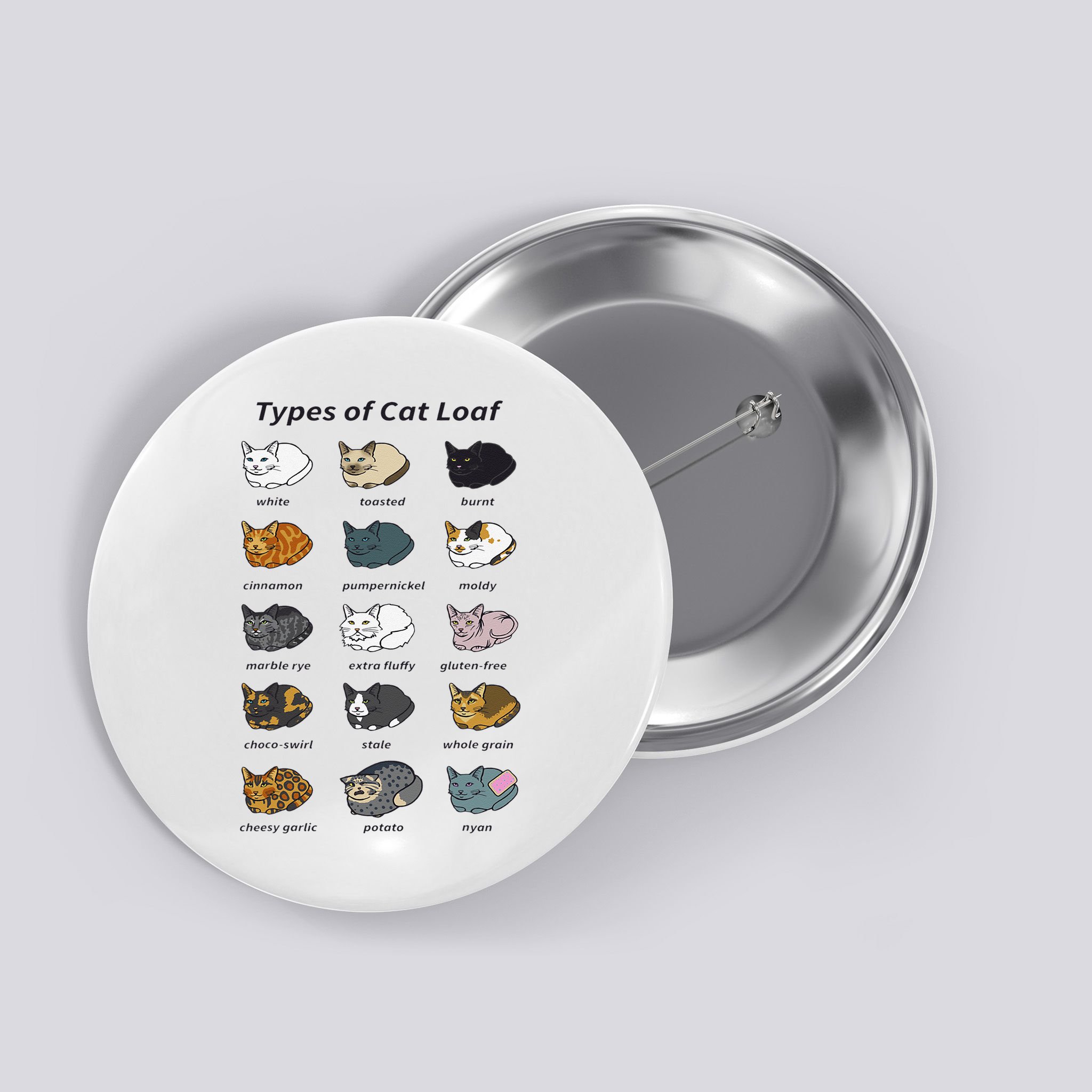 The Types of Cat Loaf Funny Animal Pet Owner Button