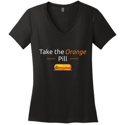 Take The Orange Pill Bitcoin Btc Crypto Currency Defi Women's V-Neck T-Shirt