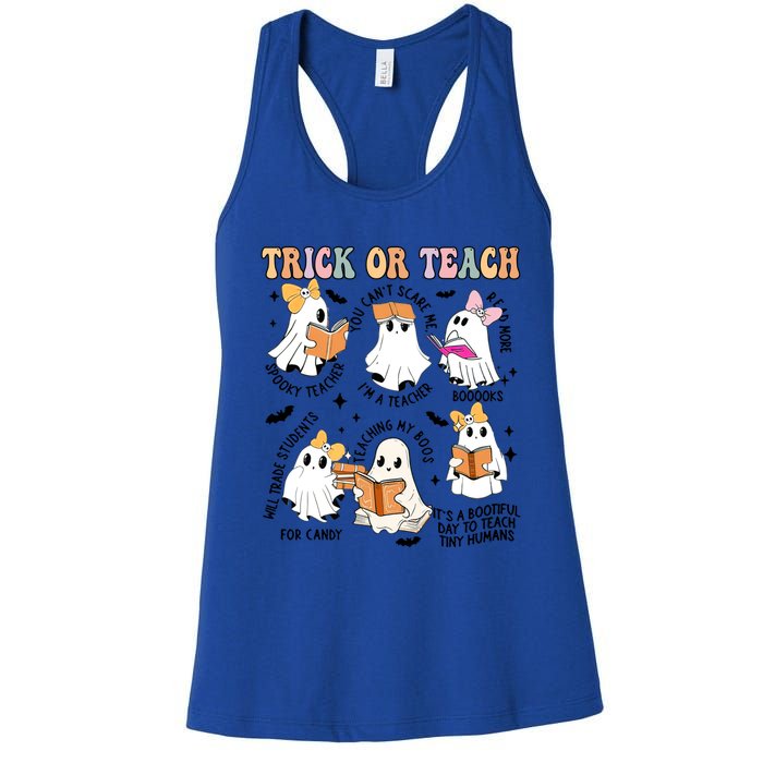 Teacher Trick Or Teach Reading Teacher Teaching My Boos Gift Women's Racerback Tank