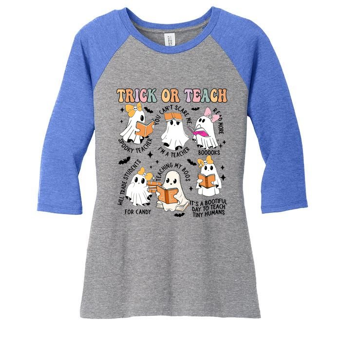 Teacher Trick Or Teach Reading Teacher Teaching My Boos Gift Women's Tri-Blend 3/4-Sleeve Raglan Shirt