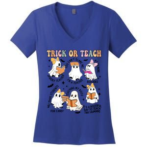 Teacher Trick Or Teach Reading Teacher Teaching My Boos Gift Women's V-Neck T-Shirt