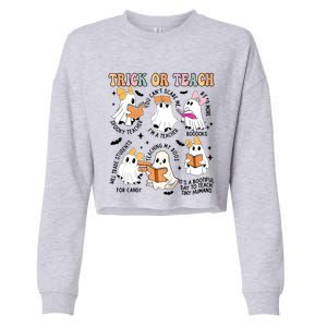 Teacher Trick Or Teach Reading Teacher Teaching My Boos Gift Cropped Pullover Crew