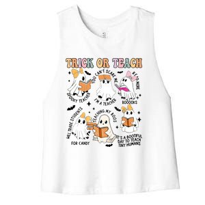 Teacher Trick Or Teach Reading Teacher Teaching My Boos Gift Women's Racerback Cropped Tank