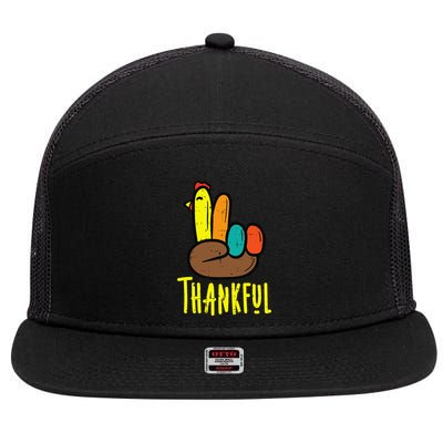 Thanksgiving Turkey Peace Hand Thankful 7 Panel Mesh Trucker Snapback Hat