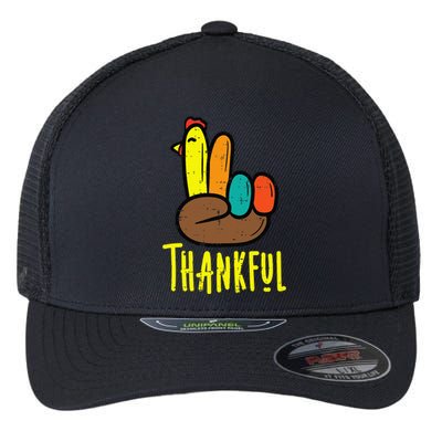 Thanksgiving Turkey Peace Hand Thankful Flexfit Unipanel Trucker Cap