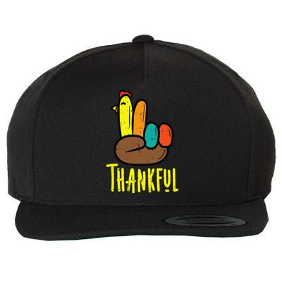 Thanksgiving Turkey Peace Hand Thankful Wool Snapback Cap