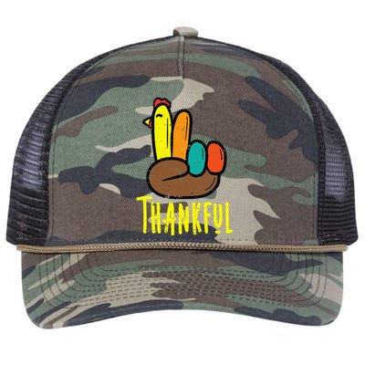 Thanksgiving Turkey Peace Hand Thankful Retro Rope Trucker Hat Cap