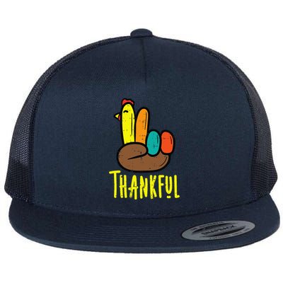 Thanksgiving Turkey Peace Hand Thankful Flat Bill Trucker Hat