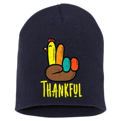 Thanksgiving Turkey Peace Hand Thankful Short Acrylic Beanie