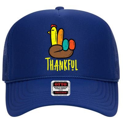 Thanksgiving Turkey Peace Hand Thankful High Crown Mesh Back Trucker Hat