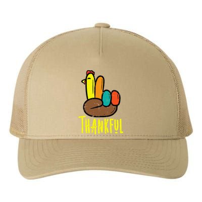 Thanksgiving Turkey Peace Hand Thankful Yupoong Adult 5-Panel Trucker Hat