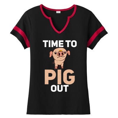 Time To Pig Out Pig Owner Pig Farmer Meaningful Gift Ladies Halftime Notch Neck Tee