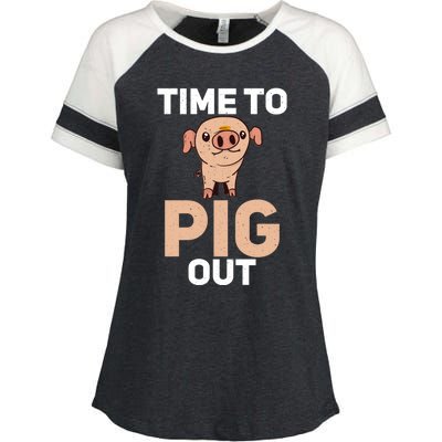 Time To Pig Out Pig Owner Pig Farmer Meaningful Gift Enza Ladies Jersey Colorblock Tee