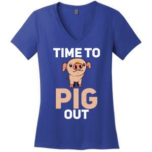 Time To Pig Out Pig Owner Pig Farmer Meaningful Gift Women's V-Neck T-Shirt