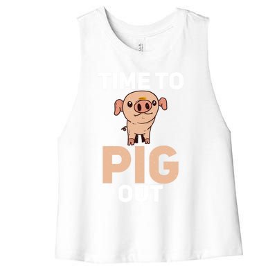 Time To Pig Out Pig Owner Pig Farmer Meaningful Gift Women's Racerback Cropped Tank