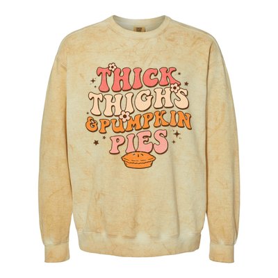 Thick Thighs Pumpkin Pies Autumn Thanksgiving Groovy Retro Colorblast Crewneck Sweatshirt