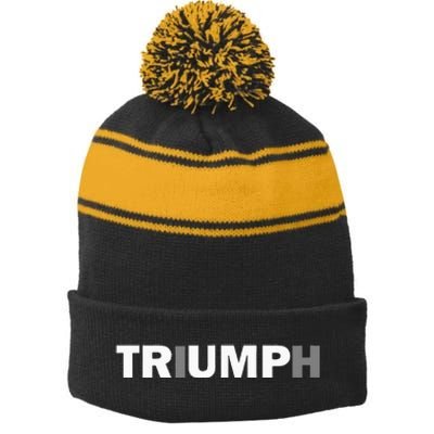 Trump Triumph Patriotic Stripe Pom Pom Beanie