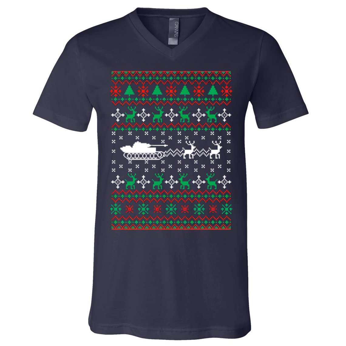 Tank Tanker Panzer Xmas Ugly Christmas V-Neck T-Shirt