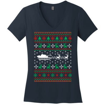 Tank Tanker Panzer Xmas Ugly Christmas Women's V-Neck T-Shirt