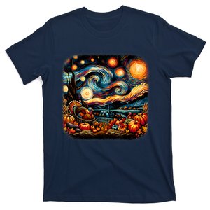 Thanksgiving Turkey & Pumpkin Harvest Starry Night Van Gough T-Shirt