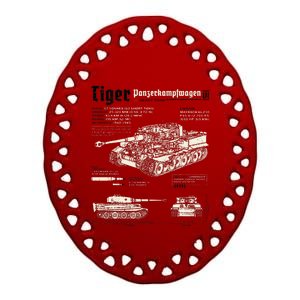 Tiger Tank Panzer World War 2 Blueprint Ceramic Oval Ornament