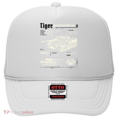 Tiger Tank Panzer World War 2 Blueprint High Crown Mesh Back Trucker Hat