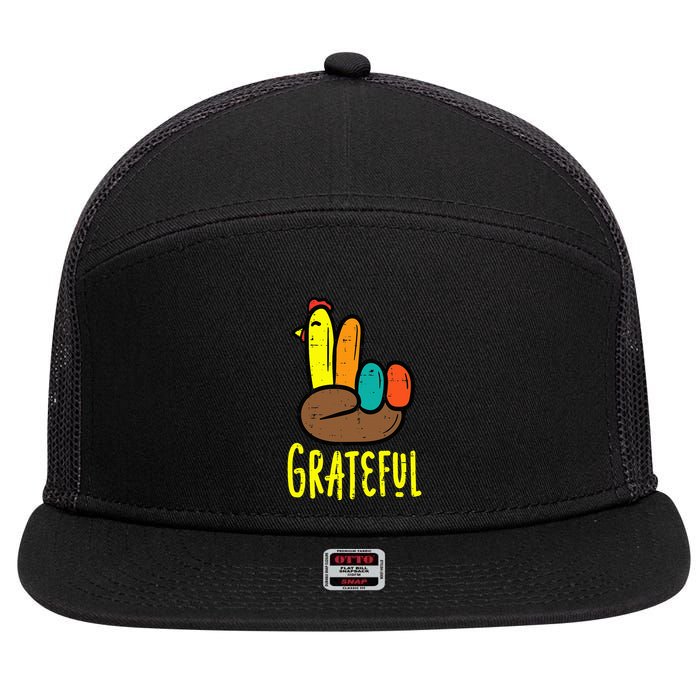 Thanksgiving Turkey Peace Hand Grateful Fall 7 Panel Mesh Trucker Snapback Hat