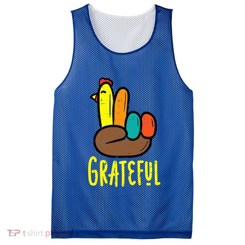 Thanksgiving Turkey Peace Hand Grateful Fall Mesh Reversible Basketball Jersey Tank