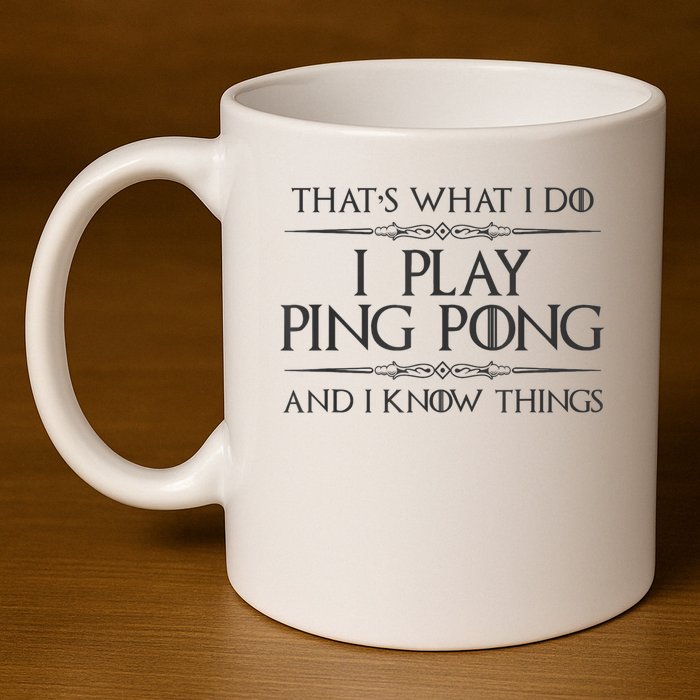 Table Tennis Player I Play Ping Pong & I Know Things 11oz C Handle Ceramic Mug