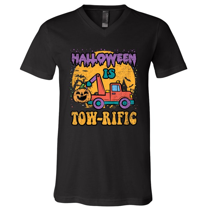 Tow Truck Pumpkin Halloween Costume Towing V-Neck T-Shirt