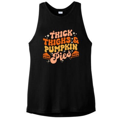 Thick Thighs Pumpkin Pies Autumn Thanksgiving Groovy Retro Ladies PosiCharge Tri-Blend Wicking Tank