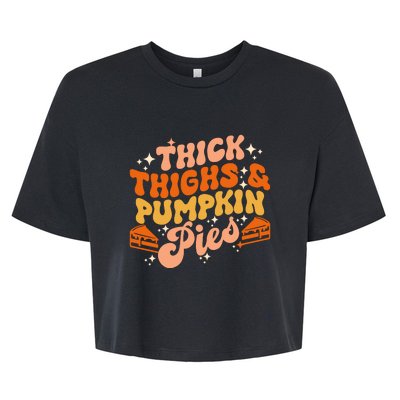 Thick Thighs Pumpkin Pies Autumn Thanksgiving Groovy Retro Bella+Canvas Jersey Crop Tee