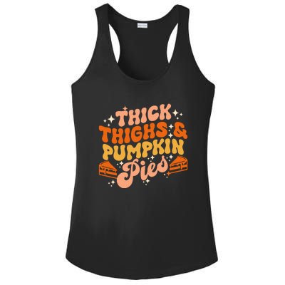 Thick Thighs Pumpkin Pies Autumn Thanksgiving Groovy Retro Ladies PosiCharge Competitor Racerback Tank