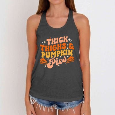 Thick Thighs Pumpkin Pies Autumn Thanksgiving Groovy Retro Women's Knotted Racerback Tank