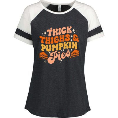 Thick Thighs Pumpkin Pies Autumn Thanksgiving Groovy Retro Enza Ladies Jersey Colorblock Tee