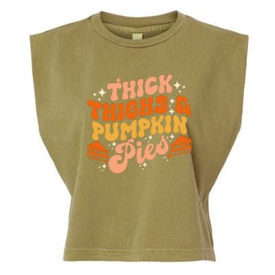 Thick Thighs Pumpkin Pies Autumn Thanksgiving Groovy Retro Garment-Dyed Women's Muscle Tee